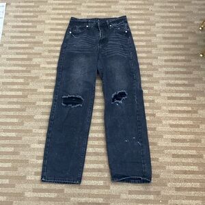 Black straight legs distressed jeans